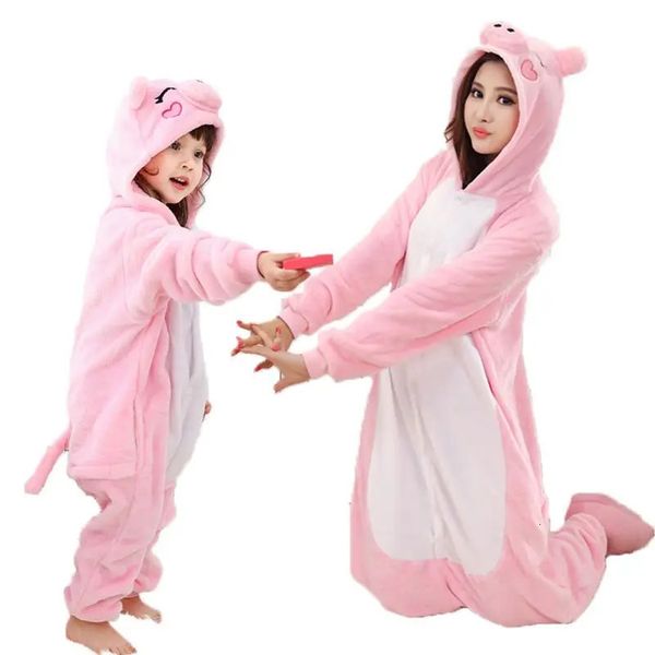 Domuz Onesie Yetişkinler Hayvan Unicorn Kigurumi Pijamalar Pijamalar Kadın Erkek Kış UNISEX Aslan Panda Kostümleri Çocuk Kedi Flanel Pijama 240507