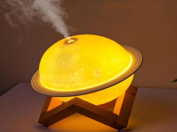 Luftbefeuchter 3D Mondlampe Licht Diffusor Aroma ätherisches Öl USB Ultraschall humidificador Nacht Cool Nebelreiniger mit Holz STA9873048