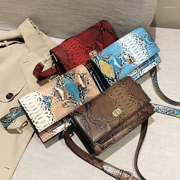 Omuz çantaları yılan desen crossbody küçük kare kadın çanta pu deri vintage messenger çanta flep cüzdan