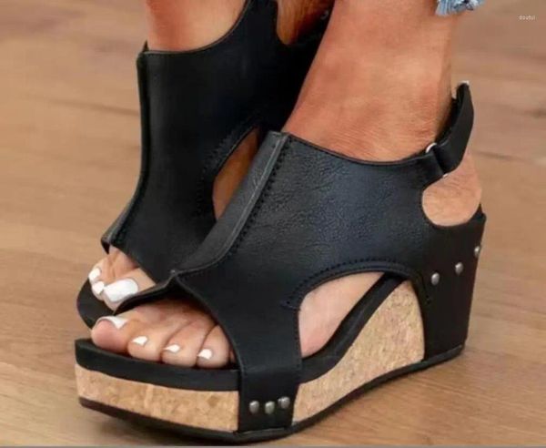 Scarpe eleganti sexy sandali a zeppa casual donna estate alla piattaforma sandalo retrò con tacchi benestani in gomma slara peep punta di punta romana grande siz