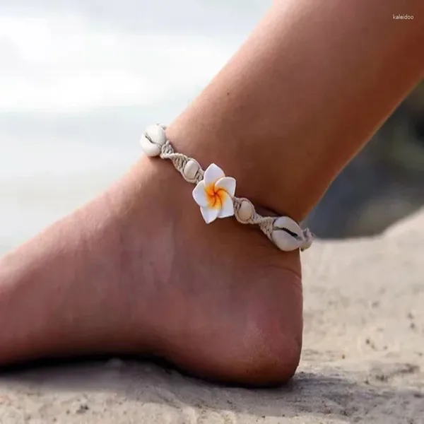 Fußkettchen Boho böhmische Meeresschalenblume gewebte Fußkettchen für Frauen Sternenfisch -Conch -Armband am Bein Strand barfuß Sandalenkettenschmuck Schmuck