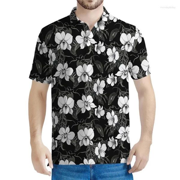 Herren Polos Tropical Cattleya Blumenmuster Polo-Hemd Frauen Sommer 3D Printed Blumen-T-Shirts Knopf Kurzärmel Anlagen T-Shirts Hemden