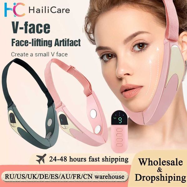 Home Beauty Instrument Micro Corrente Lifting Facial Massageador EMS Aquecimento Regeneração da pele Cinturão de controle remoto Q240507