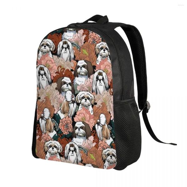 Backpack Shih Tzu Flowers Padrão Laptop Homens Mulheres Bookbag Basic para estudantes da escola College Sacos de animais de animais de estimação