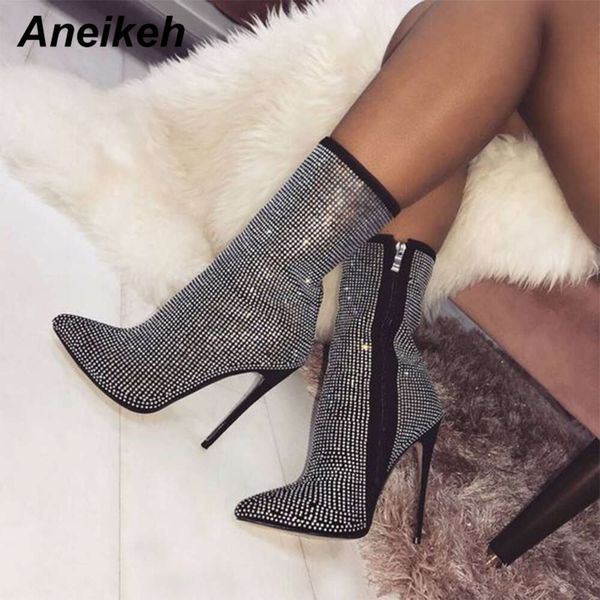 Frühlings Bankett sexy glänzende Kristall -Strass -Strass -Strass -Knöchelstiefel High Heels Nachtclub Moderne Stiefel für Frauenschuhe