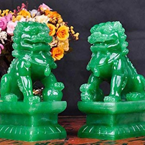 Miniaturen 2021 2pcs Fu Foo Hunde Guardian Lion Statuen Stein Finish Feng Shui Ornament Kulturelle Element Asian Foo Hund für Heimdekoration