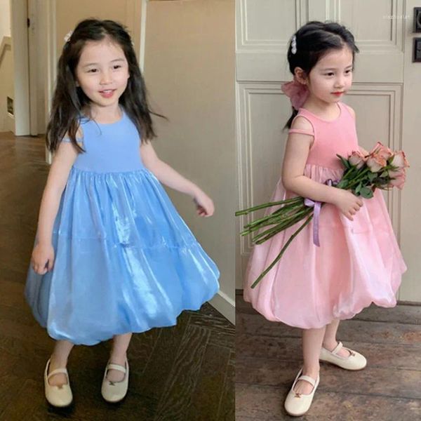 Girl Dresses Girls Solid Color Sweet Patchwork Dress Fashion Brocade Brocade Cute Princess Summer Style Elegant