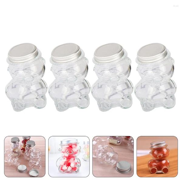 Aufbewahrung Flaschen 4 Stcs Honigflasche Candy Tank Mini Gläser Lebensmittel transparent Tasse Aluminiumkappe Glas versiegelte kleine Behälter