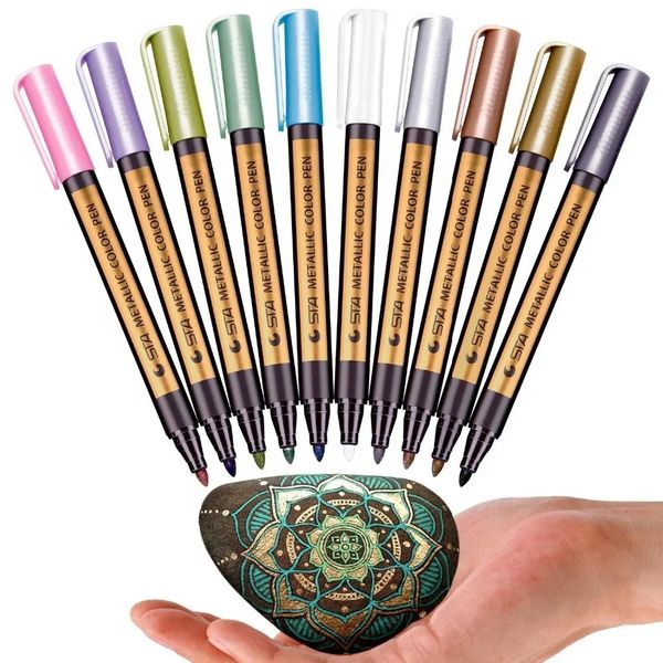 STA Metallic Marker Puns 10 Colors Cone Painting Medium Point Metallic Color Рисунок на керамическом стеклянном пластиковом скрапбукингах 240506