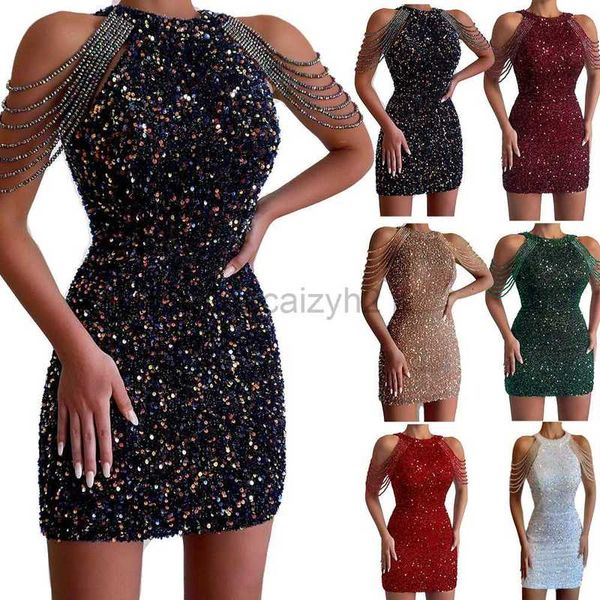 Vestidos casuais vestido de grife primavera e verão novo pescoço de moda pendurado com chrgras sexy com churrasqueira vestido de lenço de quadril embrulhado