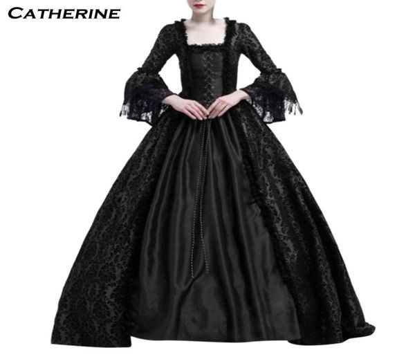 Schwarz gotische viktorianische Kleiderperiode Renaissance Rococo Belle Prom Kleiderkleider Theater Kleidung Kostüm Kleider Plus Size1509619