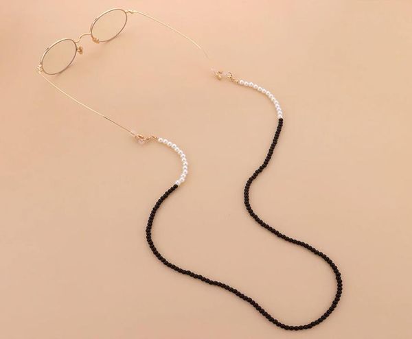 Basit siyah boncuklar kordon gözlükleri kadınlar için zincir kolye beyaz takli