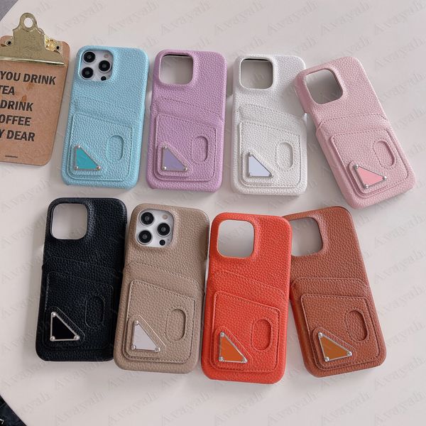 Модный дизайнер Lychee Leather Phone Case для iPhone 15 14 13 12 11 Pro Max XS XS 8 7 Plus Card Coard Back Back Anti-Scratch TPU защитный бампер