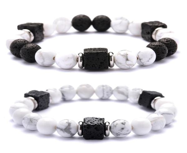 Lava Stone Cube Beds 8mm Howlite Bracelet Man Fashion Gift for Men tornozelo Bracelets Strands2441094