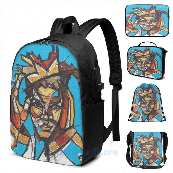 Rucksack lustiger grafischer grafischer druck basquiart modernismus USB -Ladung Männer Schultaschen Frauen Bag Travel Laptop