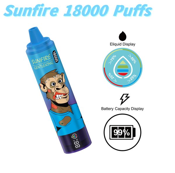 Sunfire originale 18000 sbuffi 0% 2% 3% 5% 25 ml 850 mAh batteria a vapori vapo usa e getta 12k 15k 18k boccone 15000 18000 carrelli preiedati a spirale mesh vapers 18000 tornado rm