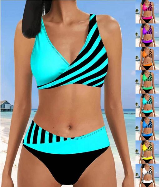 Menas de banho feminina Tankini 2 peças Matada regular 3D Padrão impresso Halter Sport Beachwear Holiday S-5xl