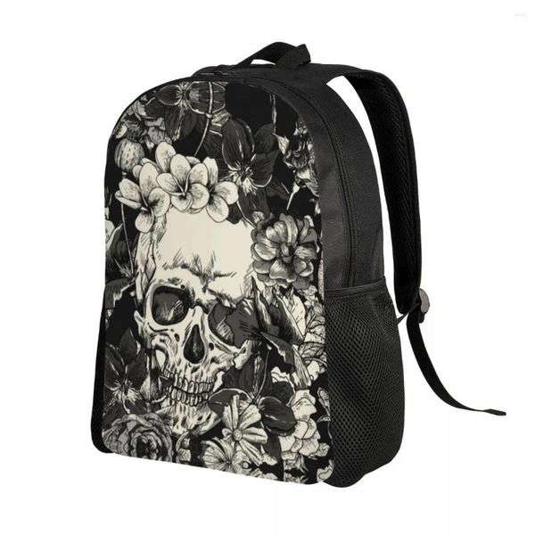 Rucksackschädel und Rosen für Frauen MEN MEN SCHOOL COLLEGE COLLEGE BUCHBAGE FITGEN 15 -Zoll -Laptop Gothic Moth Taschen