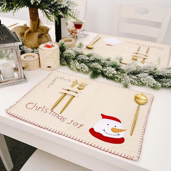 Decorações de Natal Placemat de linho para decoração Snowman Creative Inst Nordic Dining Table Festival Supplies 2024