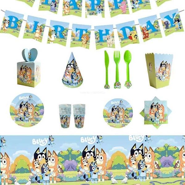 Zaini Bluey Birthday Party Forniture Desktop usa e getta di cartone di carta Casto di carta Tissue Decorazioni per feste di compleanno per bambini favoritel2405