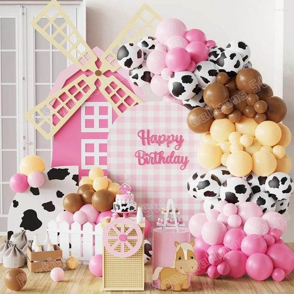 Decorazione per feste 117pcs Stampa di mucca Balloon Arch Rosa Pink Latex Balloon Wild One Safari Birthday Baby Shower Decorazioni Carmamento Farmell Parame