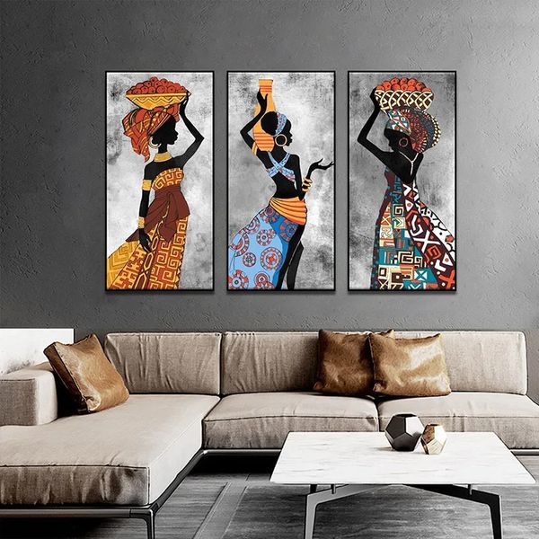 Abstrato pinturas de arte tribal africana, pôster de dança de mulher negra, pintura impressa em tela, arte de parede para decoração caseira sem moldura