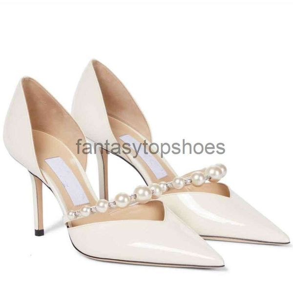 JC Jimmynessità Choo 65mm Pompe di lusso Donne Scarpe Aurelie con tacchi a tallone in pelle punta punta perle decorazione perle ladies ladys single ladys abito da sposa tcy0