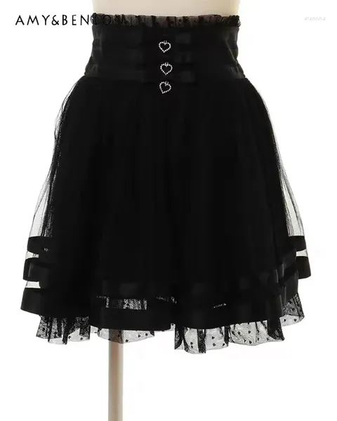 Gonne giapponese mine giapponese in pizzo in pizzo multistrato gonna galla femminile lolita2024 estate sciolte slim fit sweet wow black short short