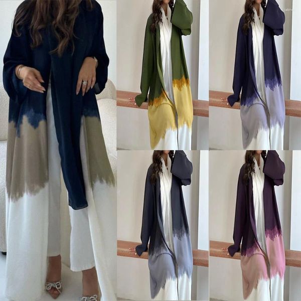 Ethnische Kleidung 2024 Muslim Fashion Blue Dye Cloak Sommer Europäische und amerikanische Strickjacke Kleid Abaya