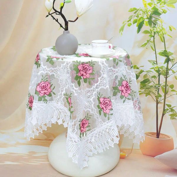 Tanta de mesa Mesh de luxo de luxo Flor de rosa Bordado Capa de festas de casamento Toque de mesa Decoração de Natal e acessórios