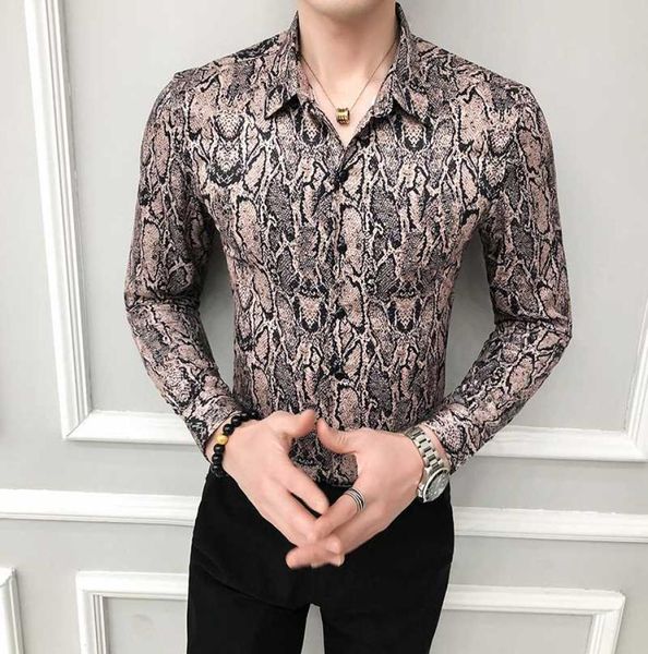 Moda Snake Print Shirts Men Dress Casual Slim Fit Slave Long Shirt 2022 Spring Korean Streetwear Social Camisa Masculina Sh565771518