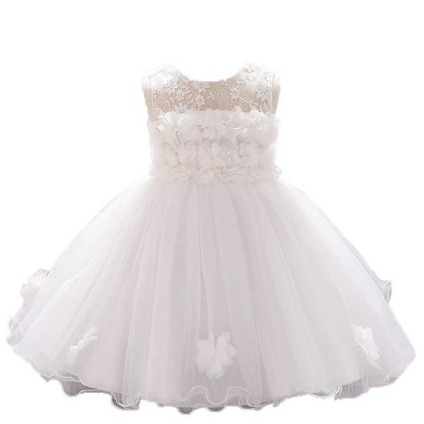 Vestidos de batismo Summer Baptist Party First Birthday Dress Rouped Baby Bow Bow Princess Picture 0 3 24m Q240507