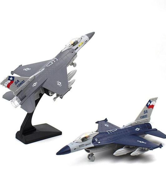 SYWJ DIECAST LIGOLO F16 Toy modelo de aeronave de caça com luzes sonoras de suporte puxando de volta para garoto de aniversário de aniversário menino presente co7681651