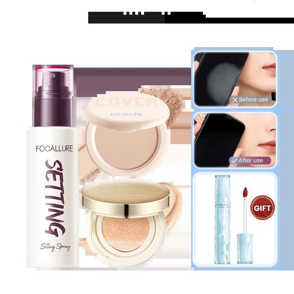 Focallure Full Face Make Set Set Водонепроницаемый воздушный подушка Увлажняющий аэрозольный матовой косметику с нажатием с бесплатным подарком 240508