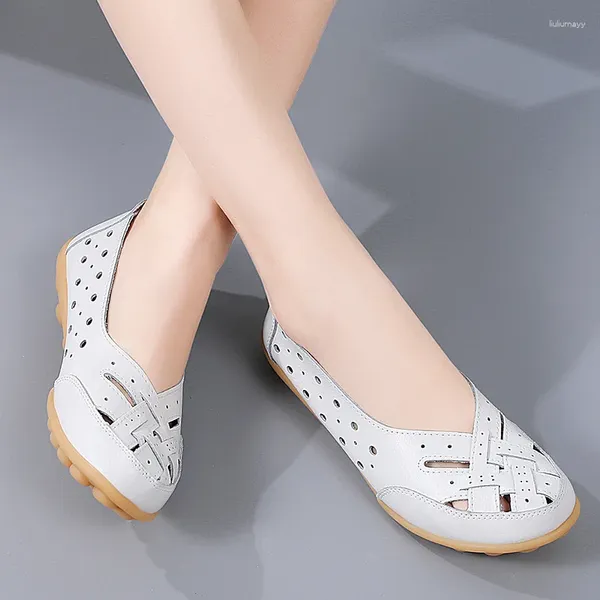 Sandalet Kadın Ayakkabıları Yaz Daireleri İçin Yumuşak Deri Düz Kayma Loafers Sıradan Havalandırma Mokasenleri Hemşirelik Zapatos Mujer