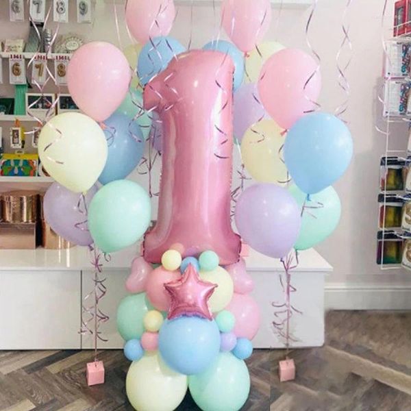 Party -Dekoration 63pcs Macaroon Latex Ballon Pink Nummern Folie Set Babyparty Mädchen 1 2 3 4 5 6 7 8 9 Geburtstag Helium Globos