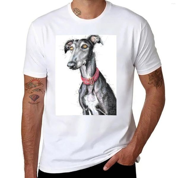 Polos masculinos Um lindo galgo vestindo camiseta vermelha de camiseta preto roupas estéticas meninos brancos homens