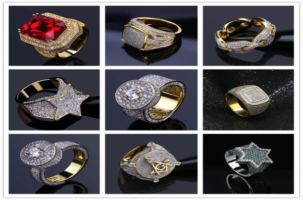 Viele Designs für Optionen, die aus Goldringen ausgestattet sind, Hip Hop -Schmuck coole CZ Stone Men HipHop Ringe Größe 7119582012