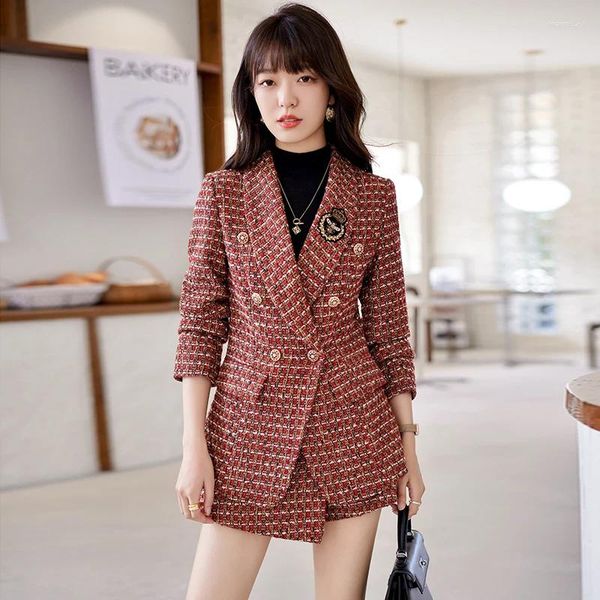 Vestidos de trabalho feminino perfumado tweed lã y2k terno blazer jackert cafet saia calça de duas peças