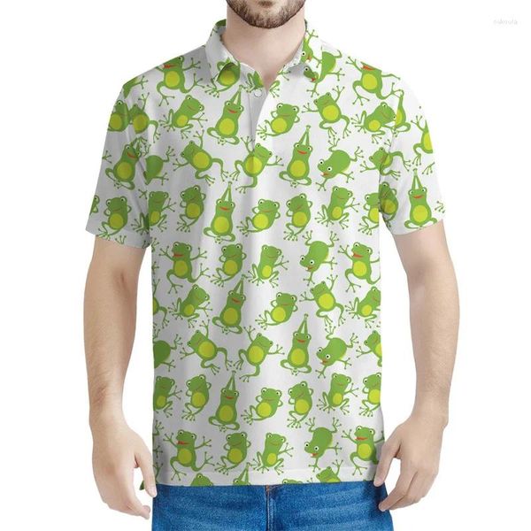 Herren Polos Cartoon Frosch 3D-Print Polo-Hemd für Männer Kinder Sommerstraße kurze Ärmel übergroße T-Shirts Tops Tier Grafik T-Shirt