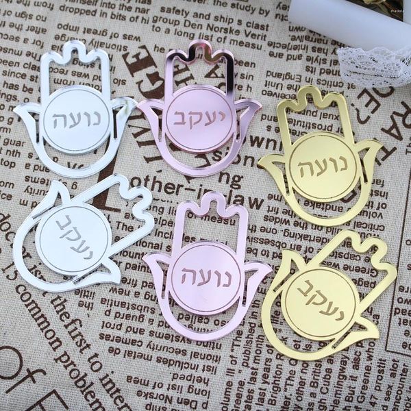 Party -Dekoration 1PCS Personalisiert gravierter Name Charme Hamsa Palm Fatima Hand Making DIY Gold/Silber Spiegel Acrylhandwerk Gefälligkeiten