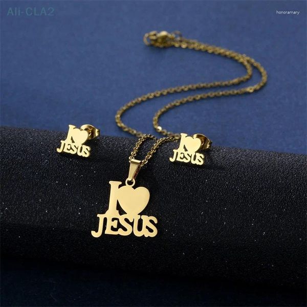 Brincos de colar Set Moda Aço inoxidável Jesus Cross Men charme CARTA CARTÃO