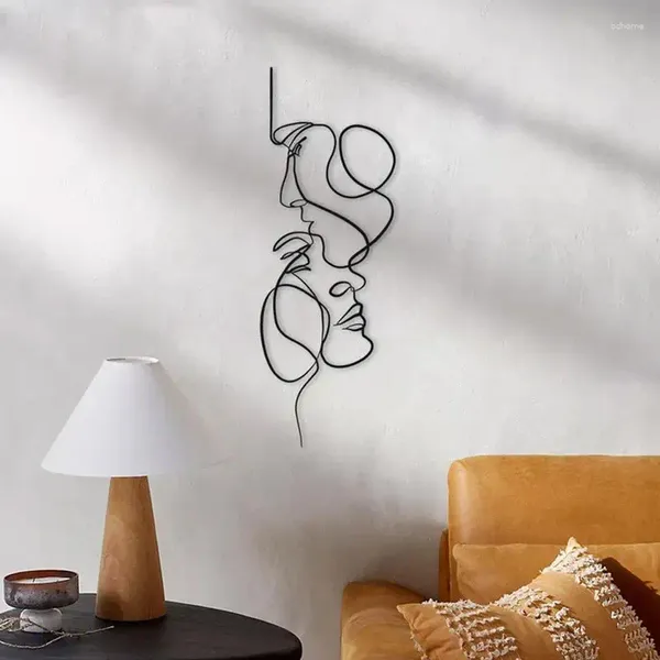 Figurine decorative Minimalista Coppia Decorazione per il viso Metal Linee murali astratte moderne Drawing Female Home