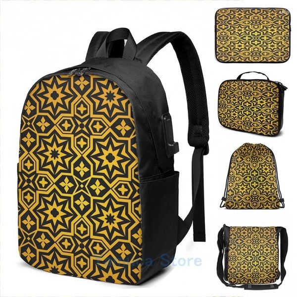 Zaino con stampa grafica divertente mobile musulmano sfondo di background ornament uSB Charge School borse da donna laptop da viaggio da donna