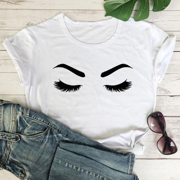 Kadın Tişörtleri Komik Makyaj Kirpikleri T-Shirt Sıradan Kısa Kollu Grafik Kaşları Tee Sesli Top 90s Kız Yaz Yatık Grünge Tshirt