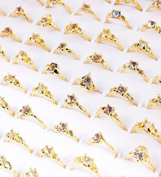 Anéis de casamento lotes de todo o emprego 30pcs Crystal Rhinestone Gold Plated Women Ring Engagement Party Gift Jewelry1573743