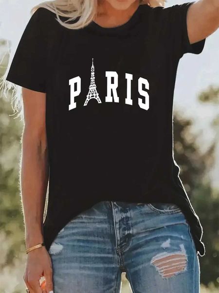 Camiseta feminina feminina paris skyline t-shirt gráfico de esportes de esportes France Francesa Eiffel Tower Vintage Paris T-shirt Casual feminino curto T Y240506