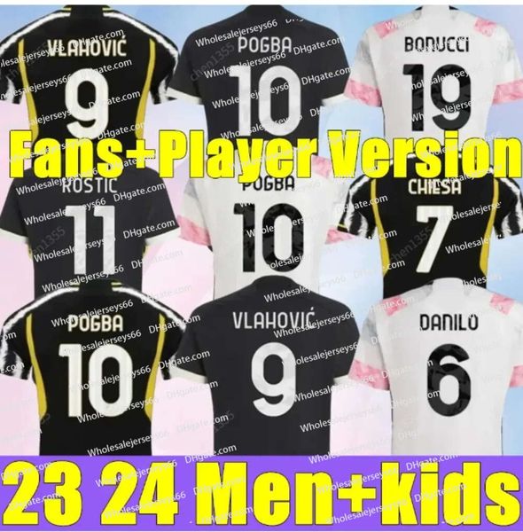 23 24 Novos camisas de futebol de vlahovic chiesa 2023 2024 Milik Pogba Men Kids Definir camisas de futebol bonucci