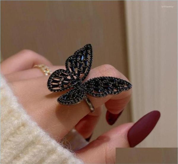 Clusterringe Cluster Ringe Mysteriöses sexy schwarzer Kristall Schmetterling Koreanische Mode Schmuckparty Gothisches Mädchen übertrieben Accessori8877865