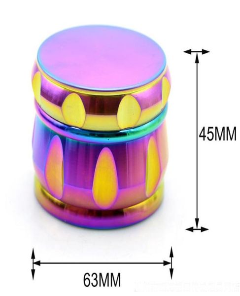 Dört katman parlak mavi yaratıcı çinko davul tipi tütün tipi tütün öğütücü 63mm çokgen öğütücü Kişilik için Kırık Tütün9338291